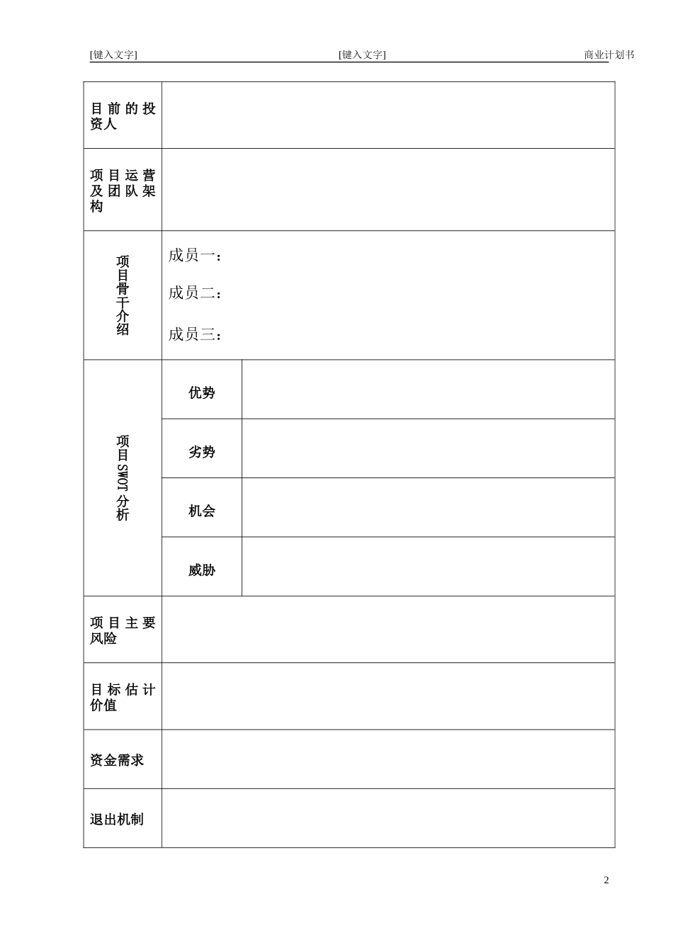 大学生创业指导—创业计划书表格_第2页