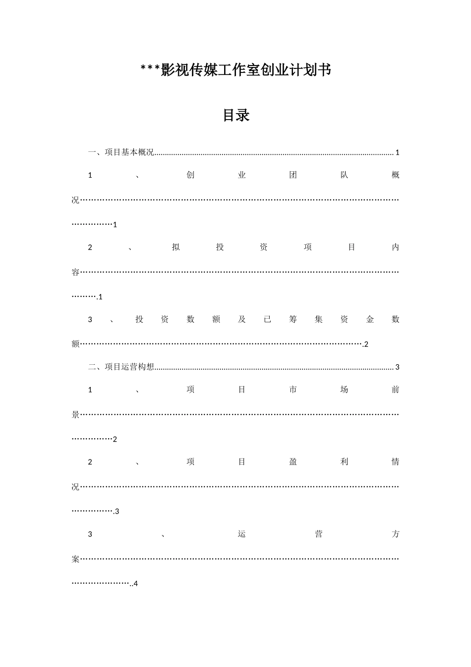 某影视传媒工作室创业计划书_第1页
