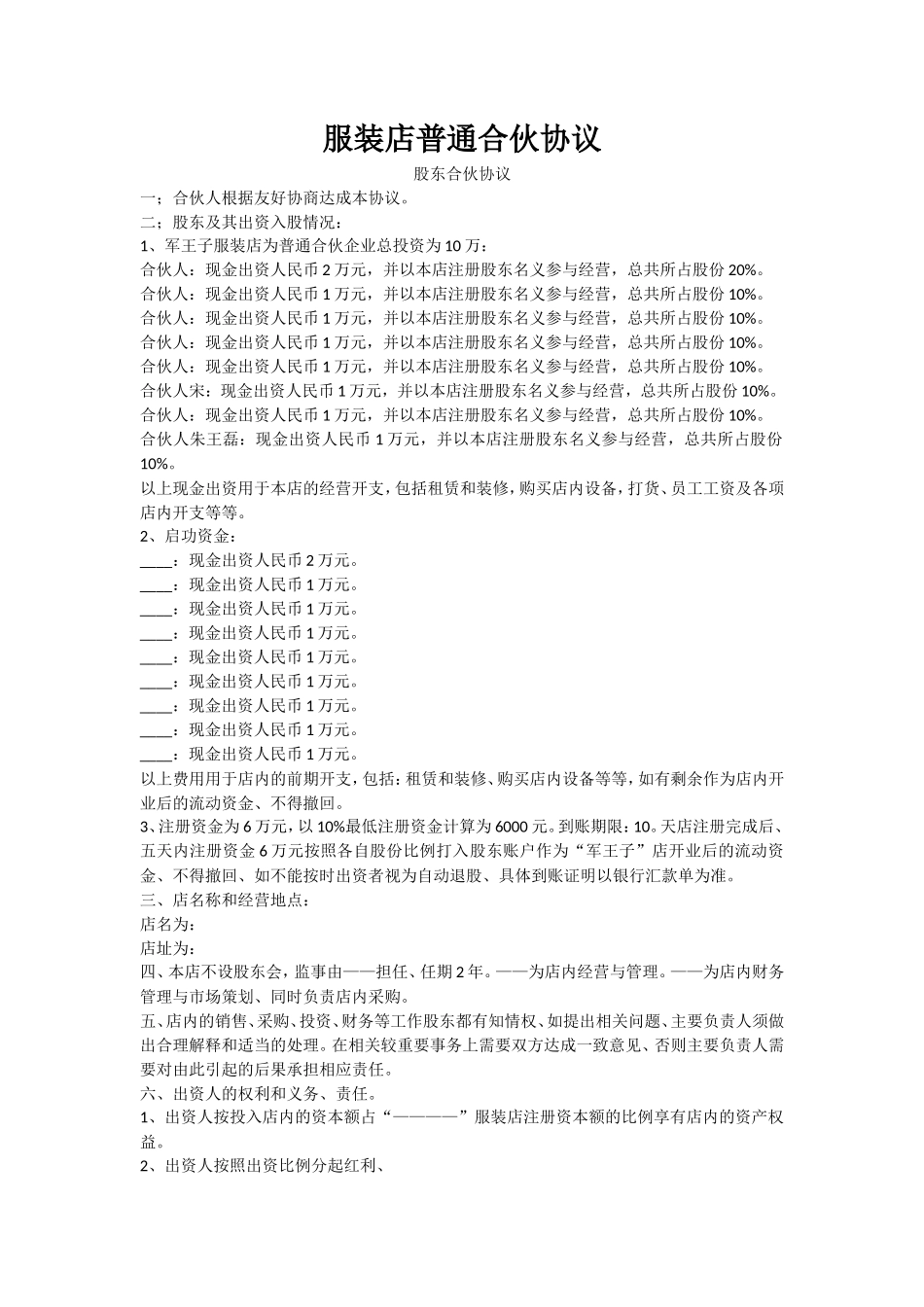 服装店合作协议_第1页