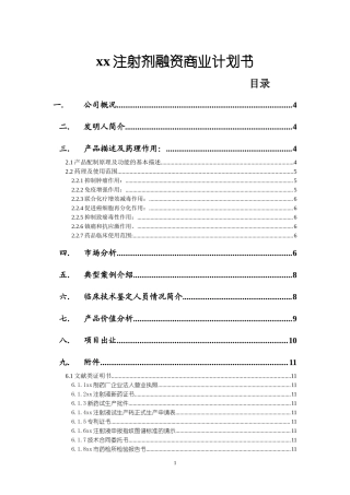 注射剂融资商业计划书