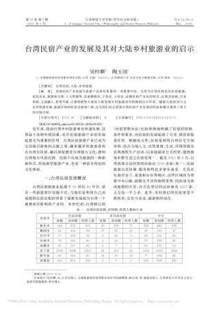 台湾民宿产业的发展及其对大陆乡村旅游业的启示-吴呤颗