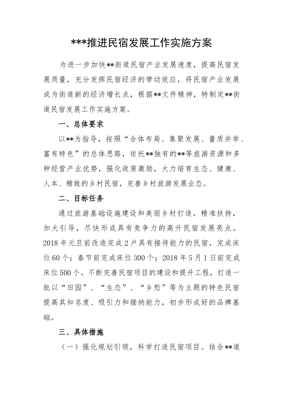 推进民宿发展工作实施方案_第1页
