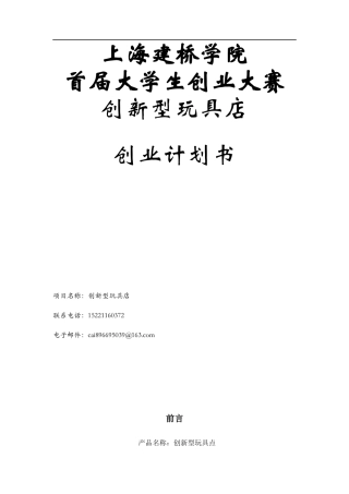 新型玩具店创业计划书