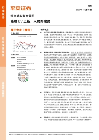 2023年纯电动车型全景图