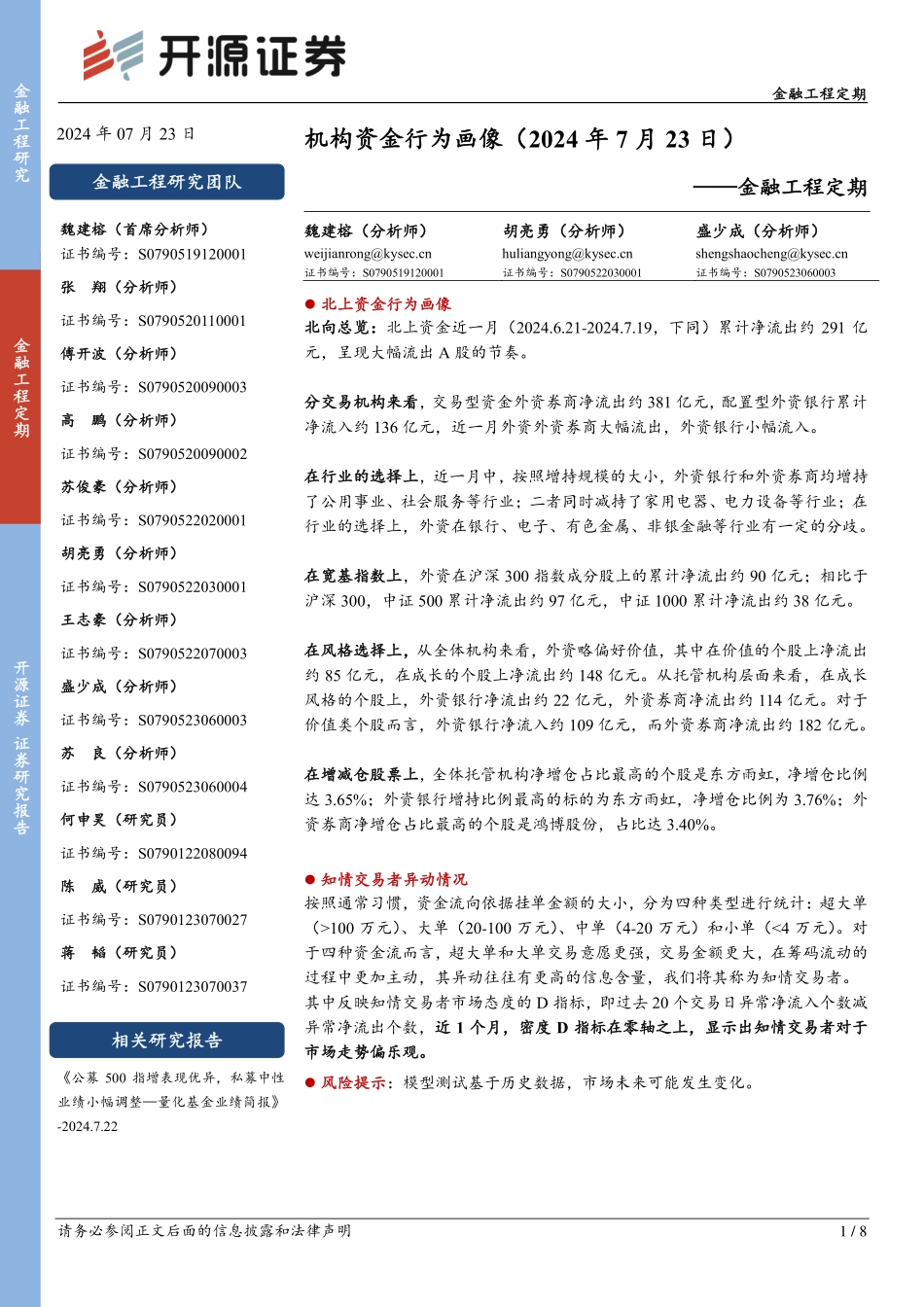 202408-2024年8月机构资金行为画像_第1页