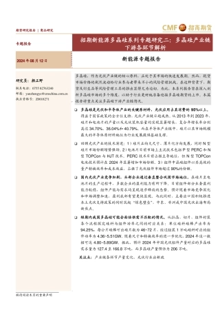 202423-2024年8月新能源多晶硅系列专题研究二，多晶硅产业链下游各环节解析