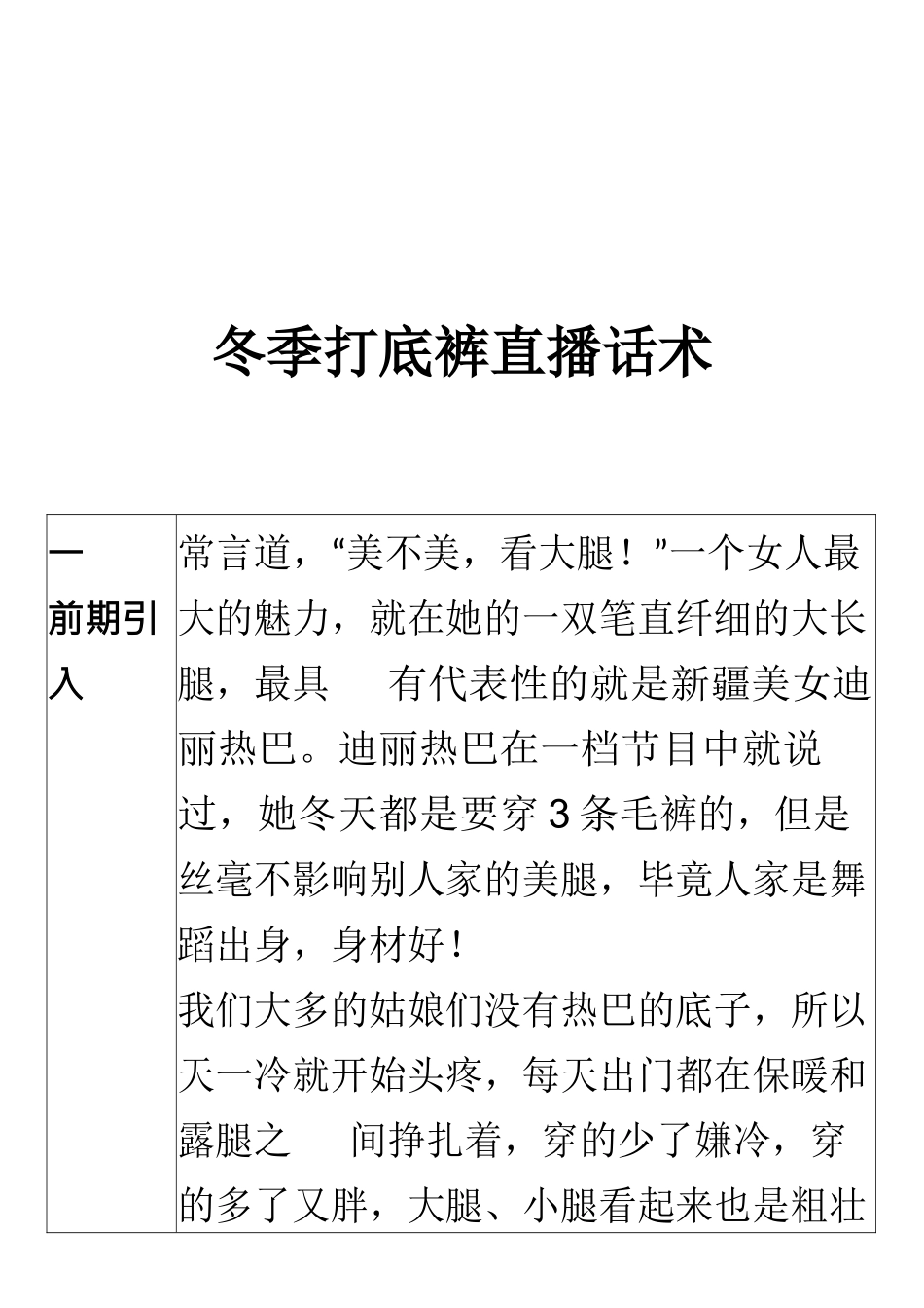 女装类-女士打底裤直播话术_第1页