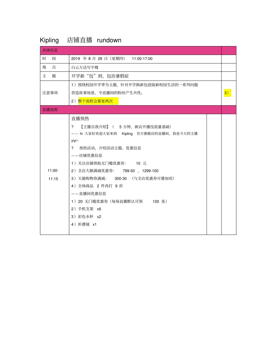 【脚本】Kipling店铺背包直播脚本_第1页