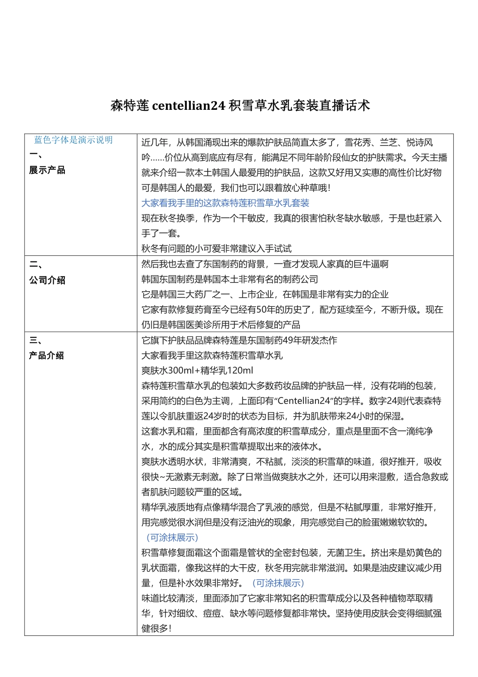 【美妆】森特莲centellian24积雪草水乳套装直播话术_第1页
