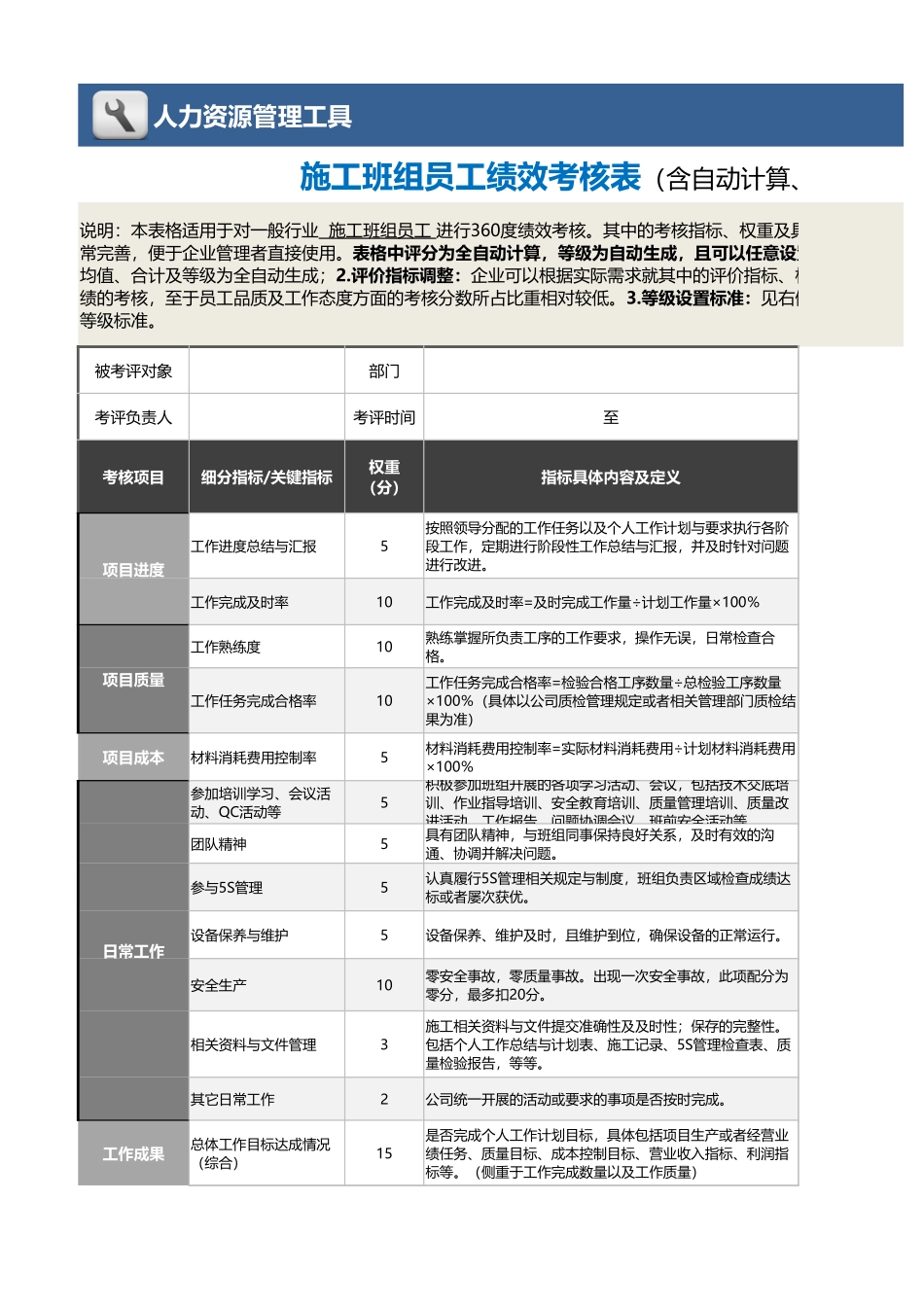 08-4-施工班组员工绩效考核表（含自动计算与等级评价）_第1页