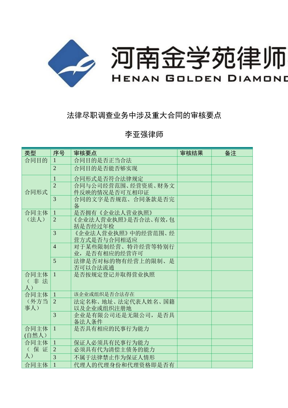 律师尽职调查中涉及重大合同的审核要点_第1页