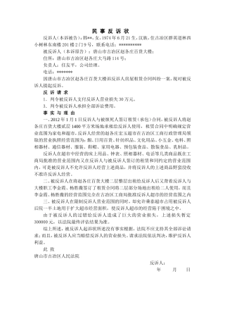 民事反诉状(律师修改版）