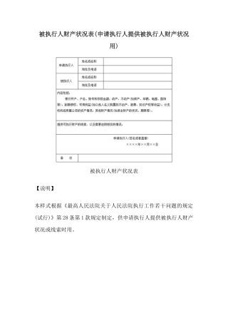 被执行人财产状况表(申请执行人提供被执行人财产状况用)