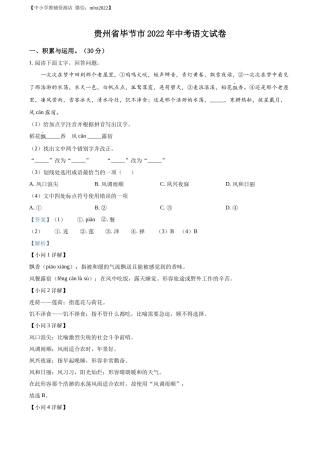 精品解析2022年贵州省毕节市中考语文真题（解析版）