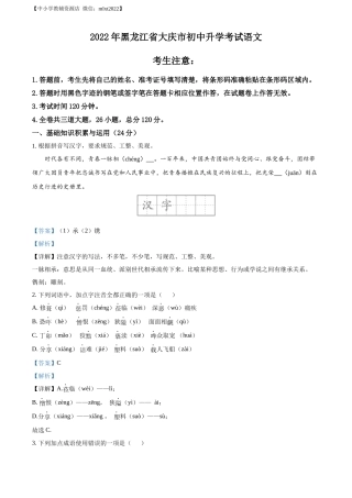 精品解析2022年黑龙江省大庆市中考语文真题（解析版）