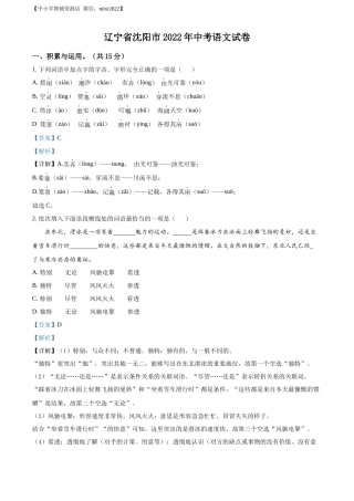 精品解析2022年辽宁省沈阳市中考语文真题（解析版）