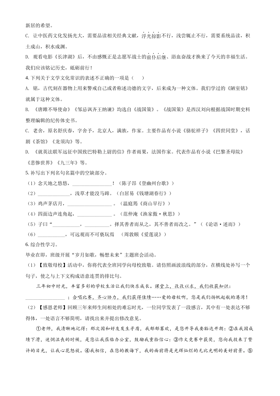精品解析2022年山东省临沂市中考语文真题（原卷版）_第2页