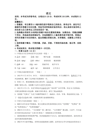 精品解析2022年四川省达州市中考语文真题（原卷版）