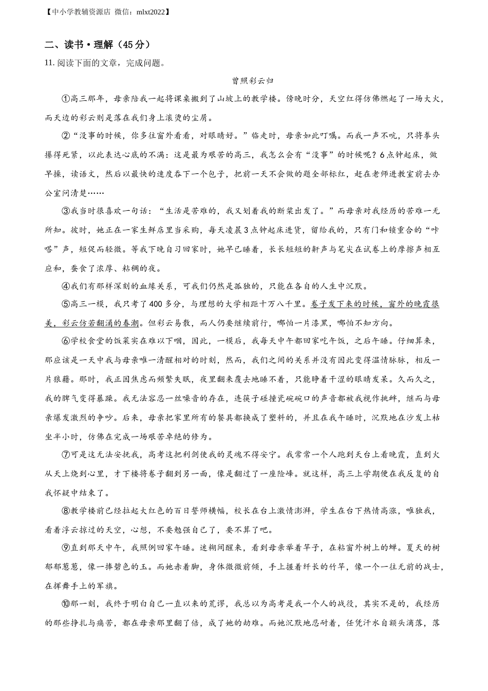 精品解析2022年西藏自治区中考语文真题（原卷版）_第3页