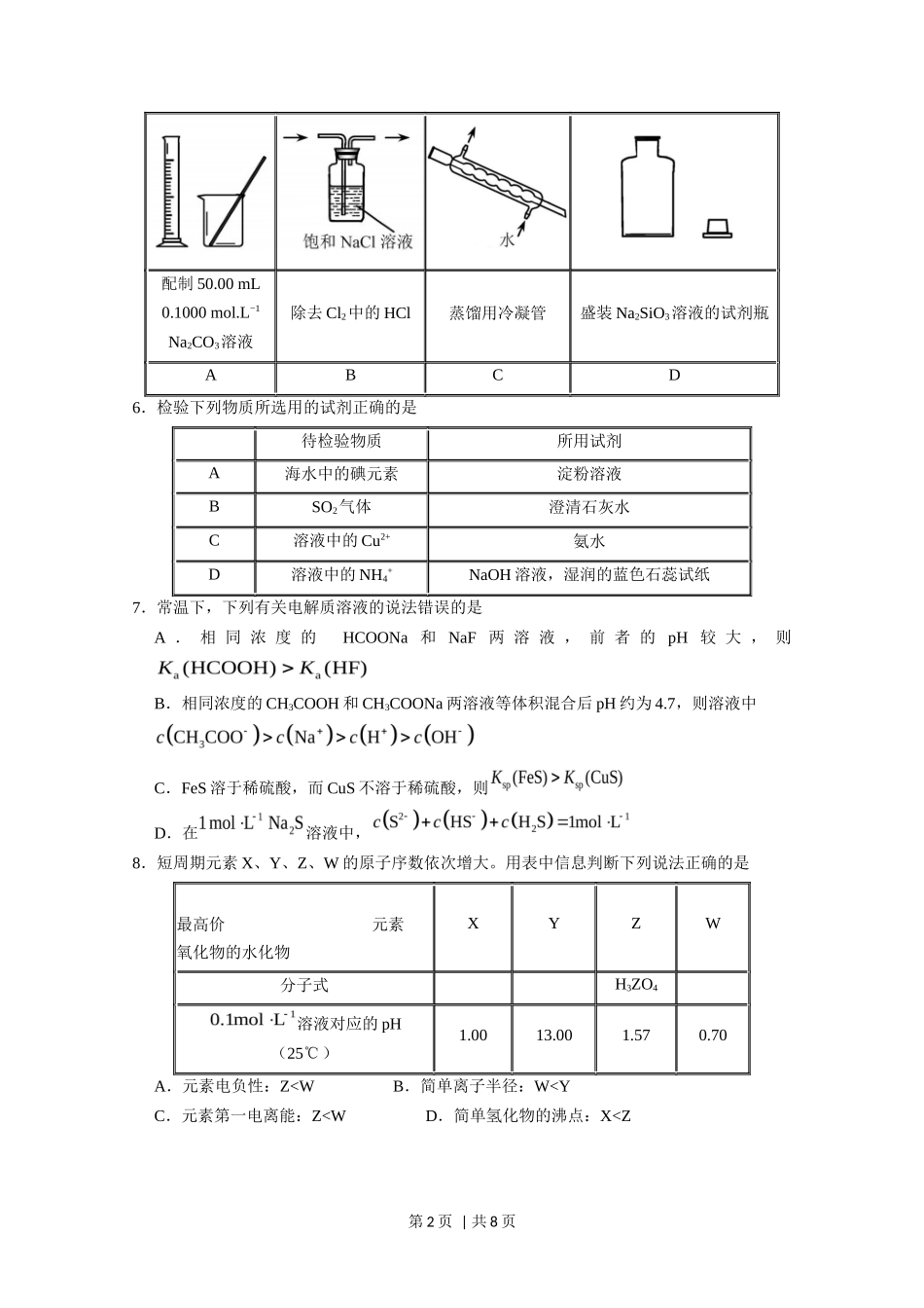 2020年高考化学试卷（天津）（空白卷）_第2页
