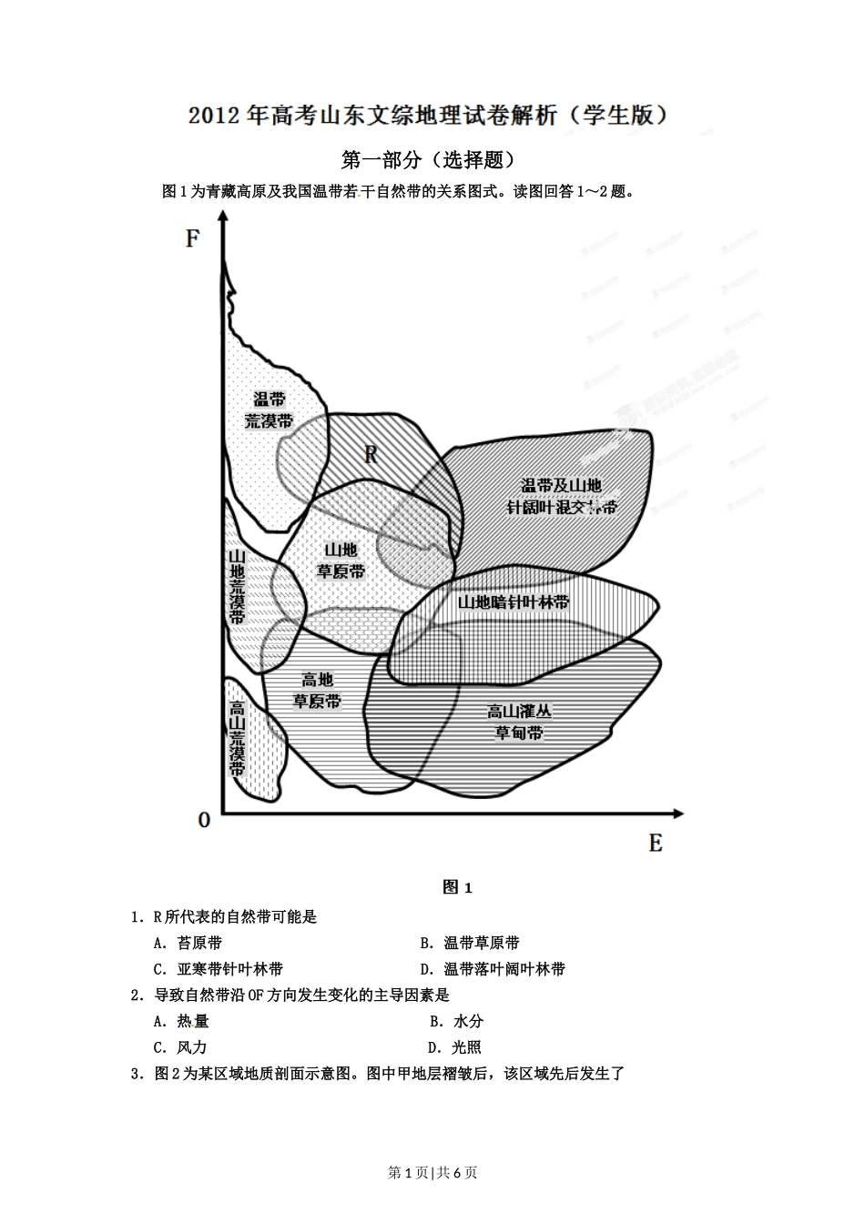 2012年高考地理试卷（山东）（空白卷）_第1页