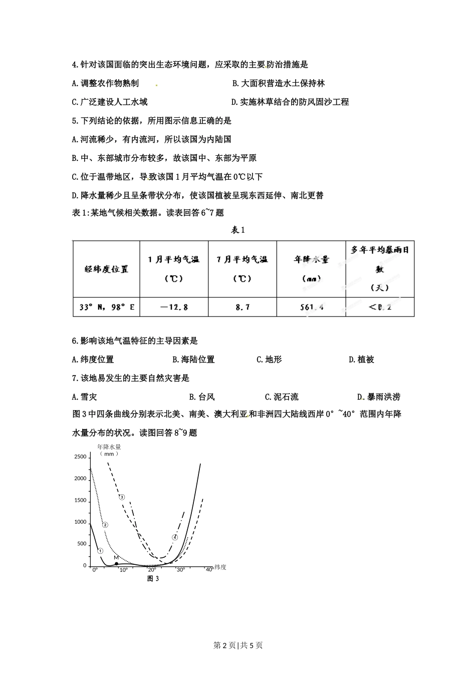 2012年高考地理试卷（四川）（空白卷）_第2页