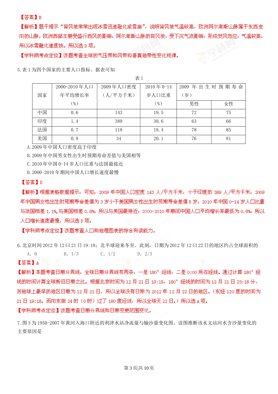 2013年高考地理试卷（广东）（解析卷）_第3页