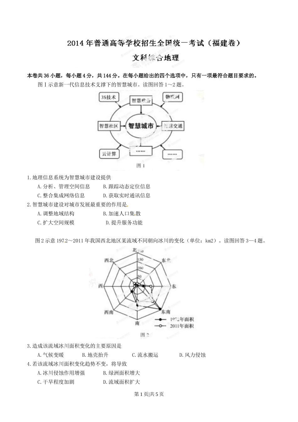 2014年高考地理试卷(福建)(空白卷)_第1页
