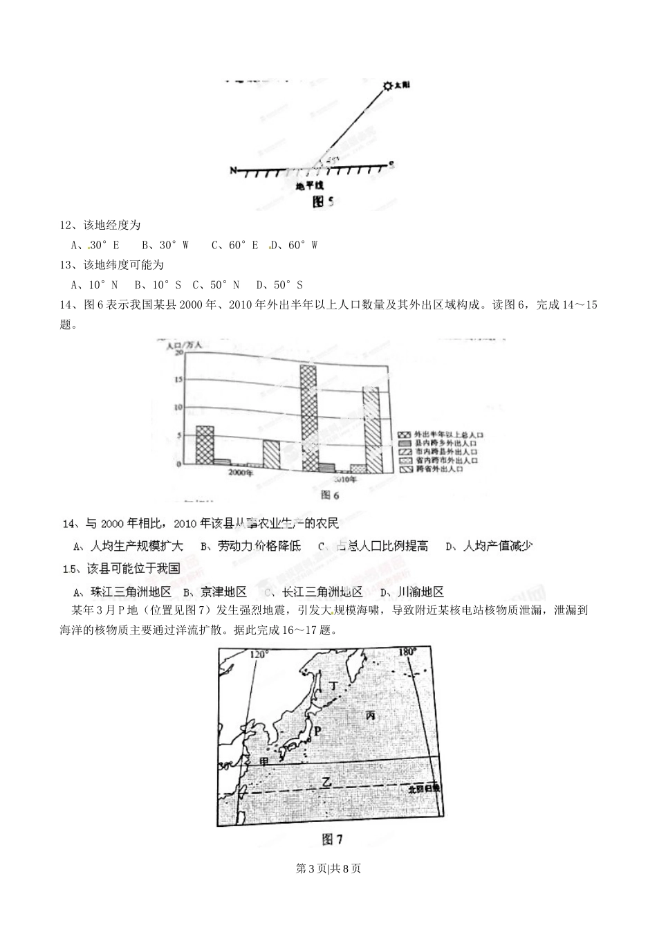 2014年高考地理试卷（海南）（空白卷）_第3页