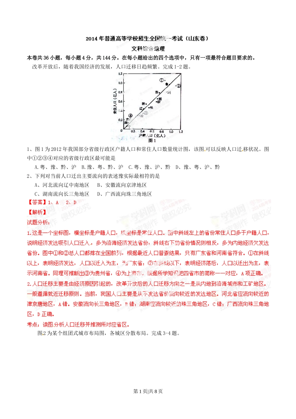 2014年高考地理试卷（山东）（解析卷）_第1页