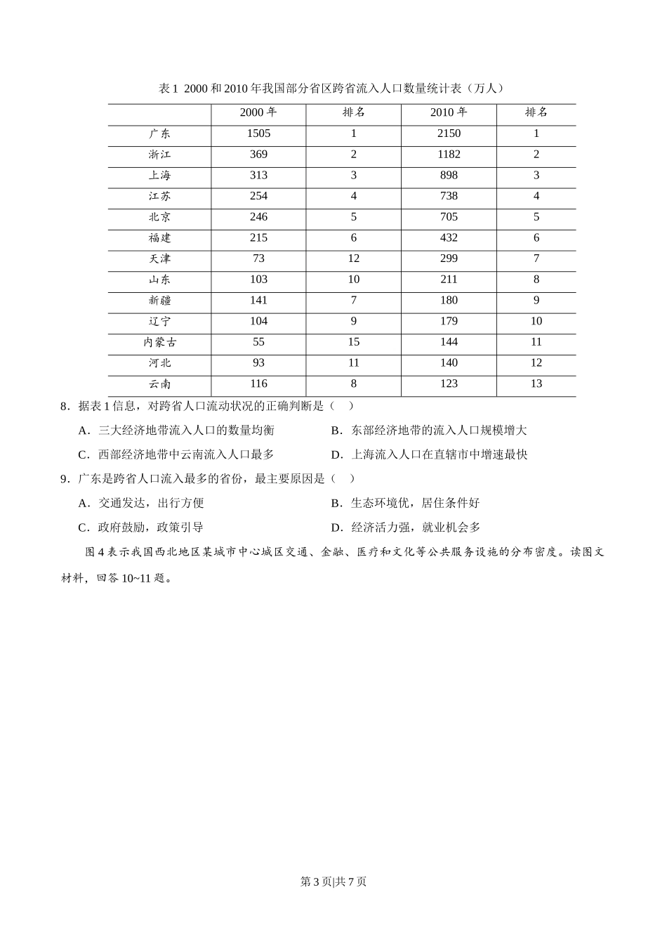 2020年高考地理试卷(天津)(空白卷)_第3页