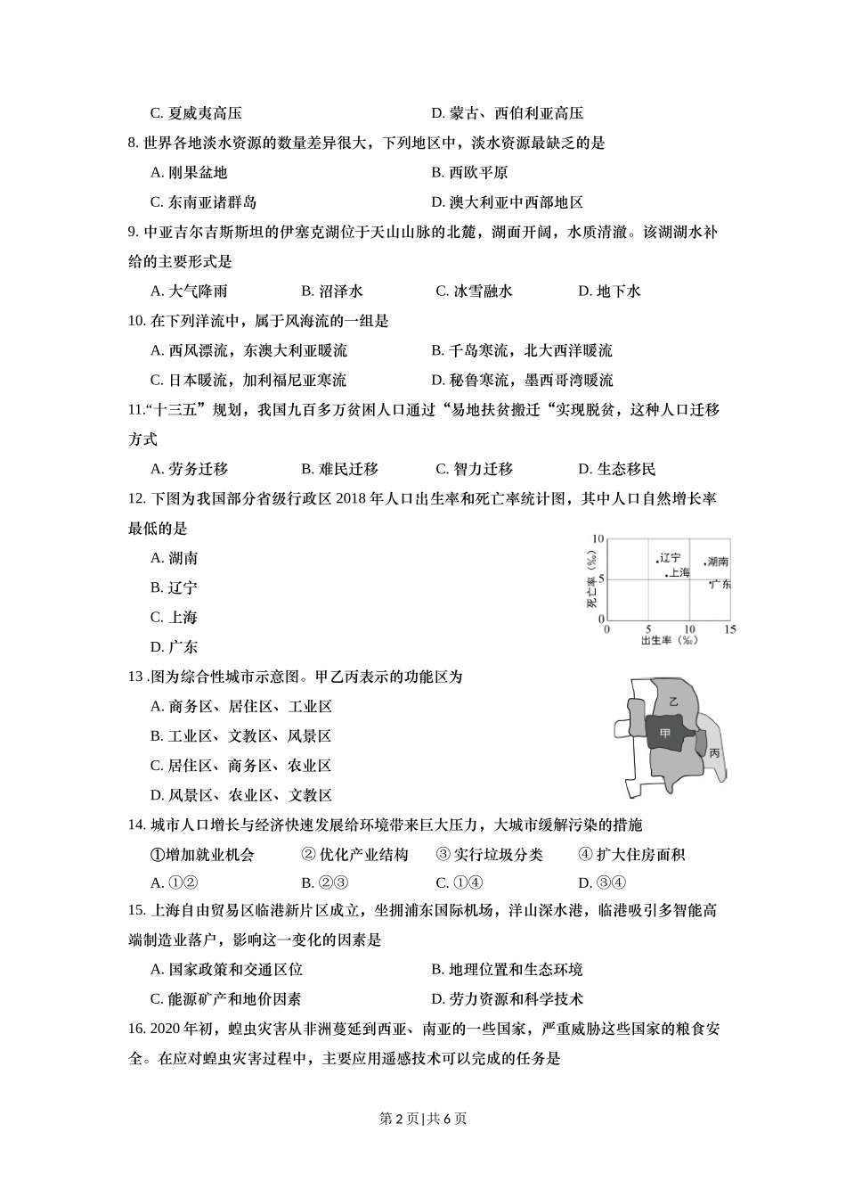 2020年高考地理试题(上海)(空白卷)_第2页