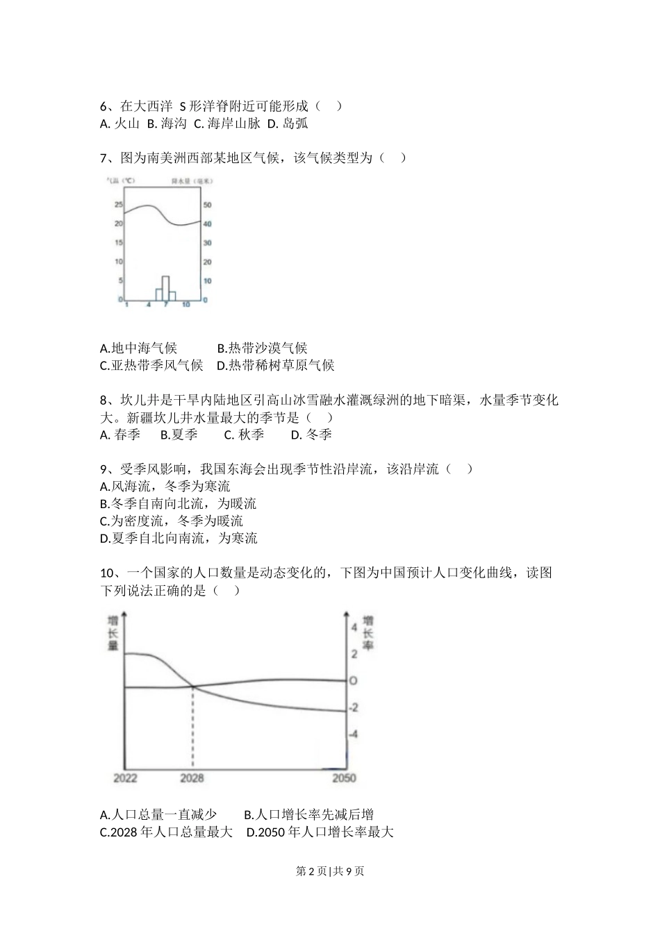 2021年高考地理试题（上海）（空白卷）_第2页