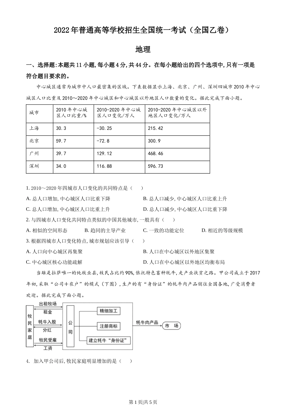 2022年高考地理试卷（全国乙卷）（空白卷）_第1页