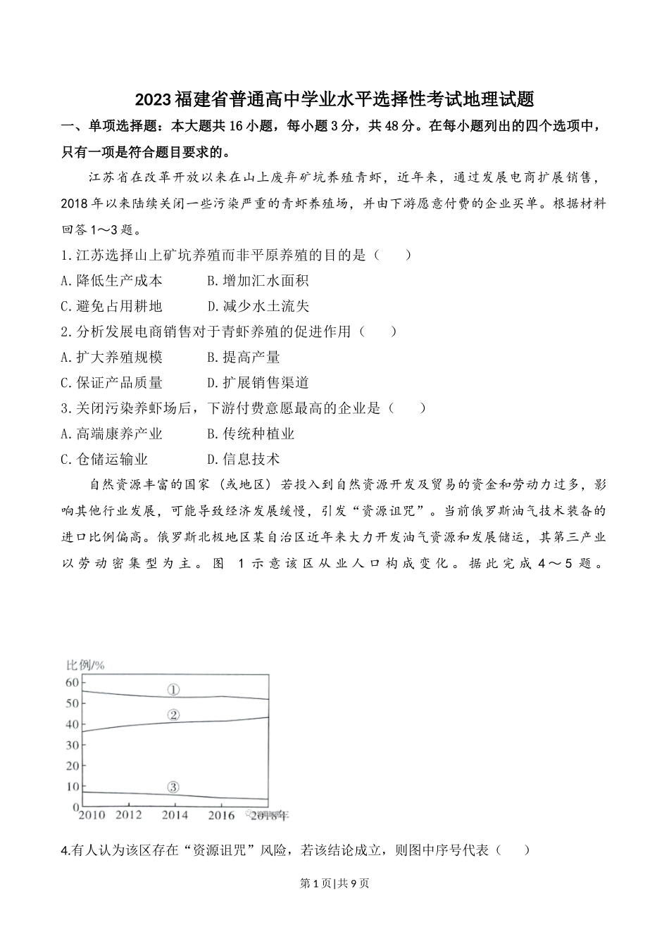 2023年高考地理试卷(福建)(解析卷)_第1页