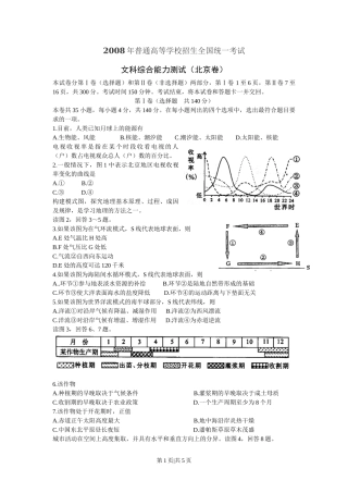 2008年高考地理试卷（北京）（空白卷）