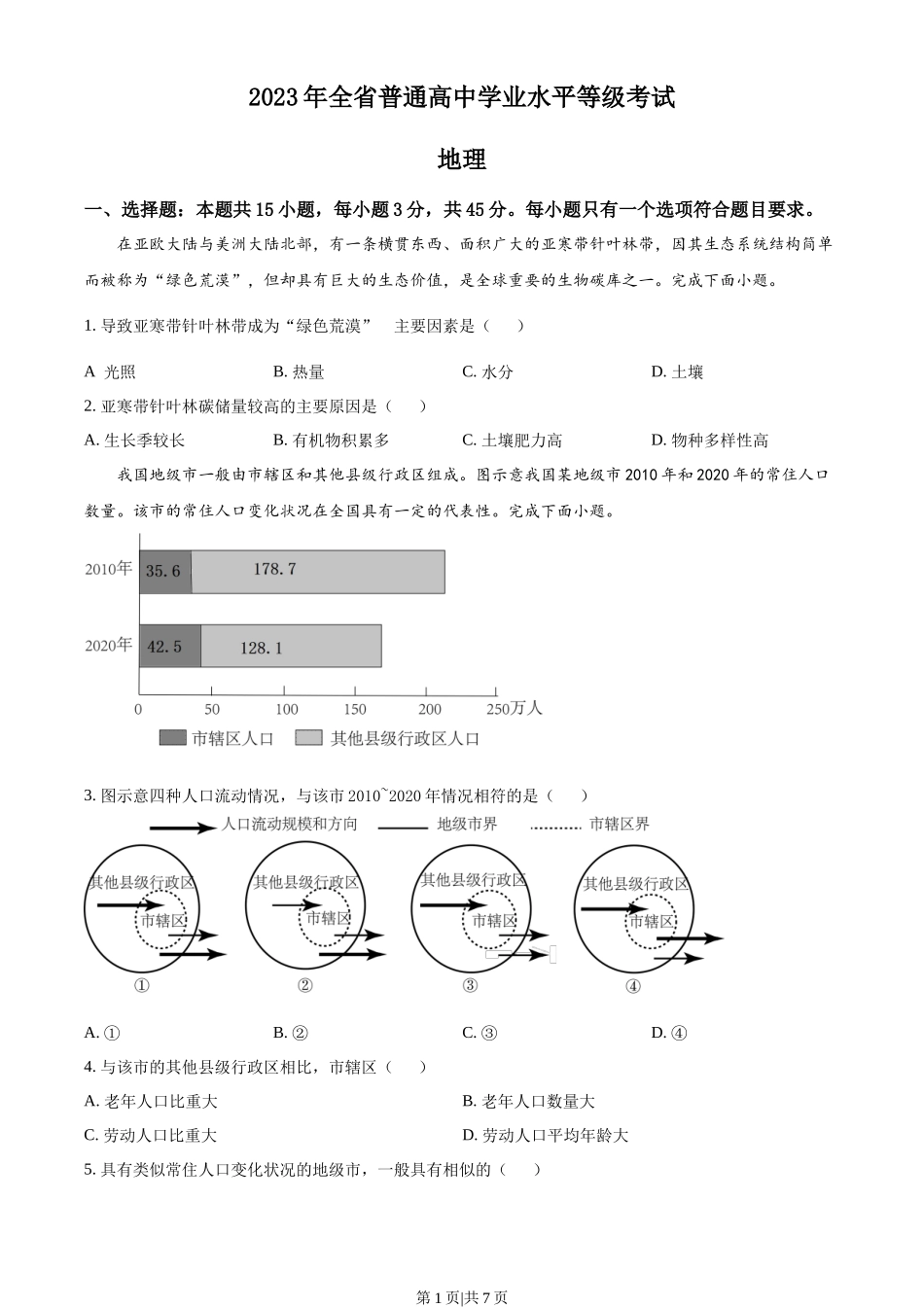2023年高考地理试卷（山东）（空白卷）_第1页