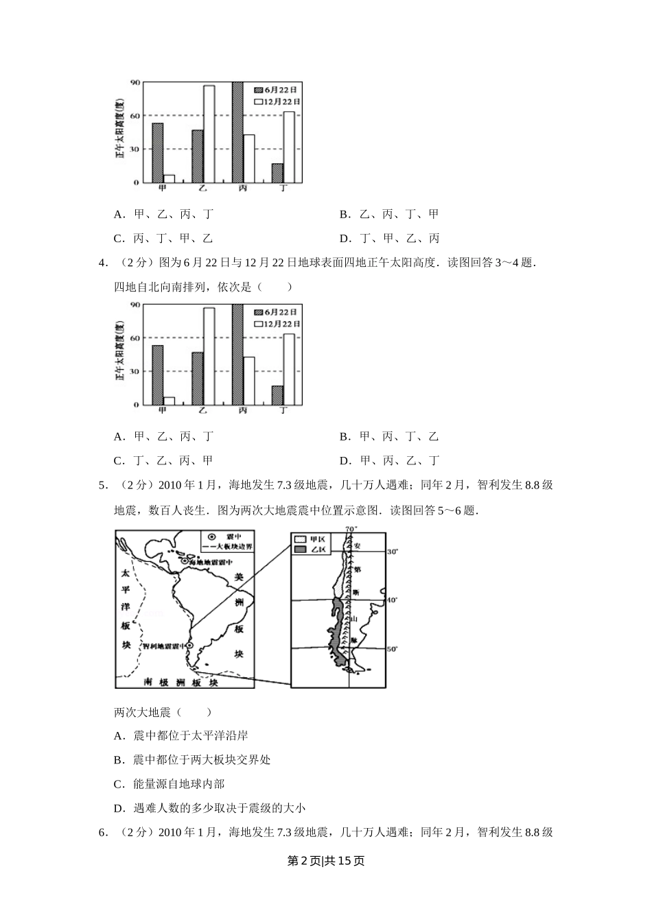 2010年高考地理试卷（江苏）（空白卷）_第2页