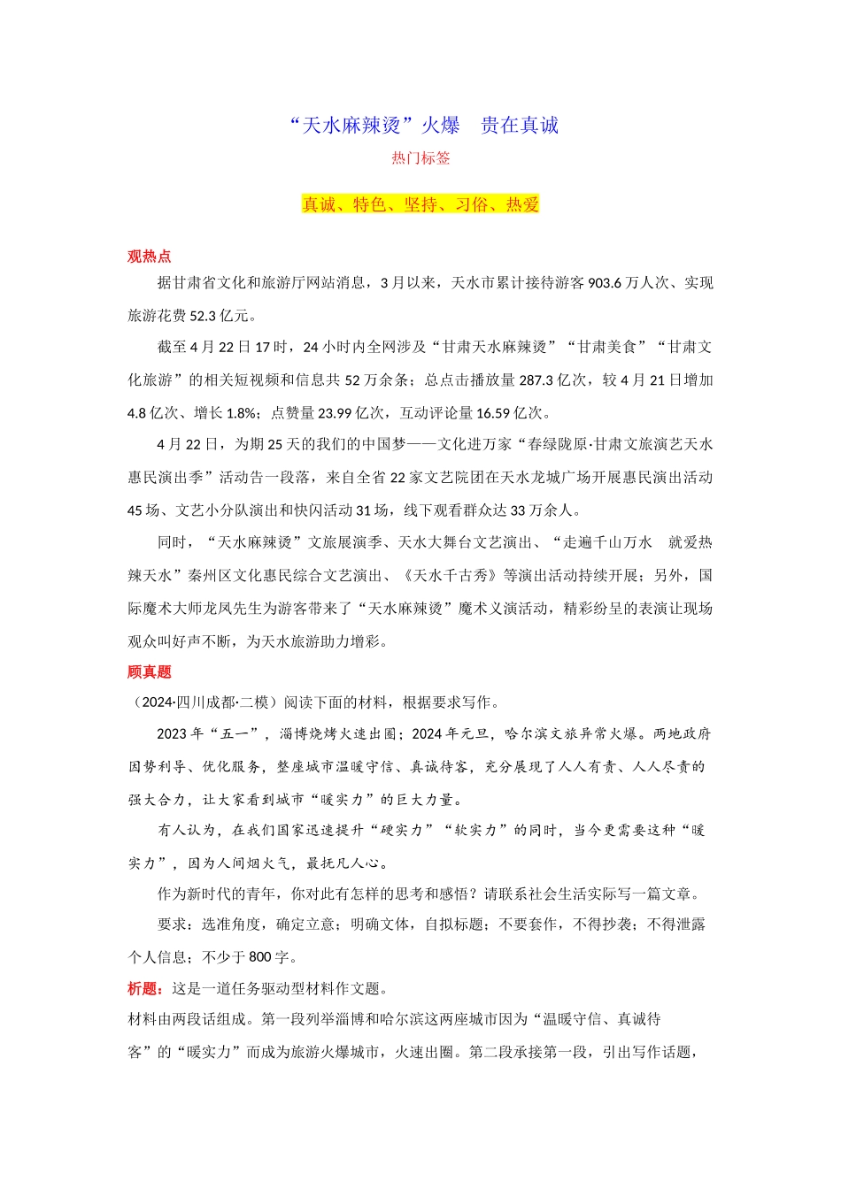 【4月素材】 “天水麻辣烫”火爆 贵在真诚_第1页