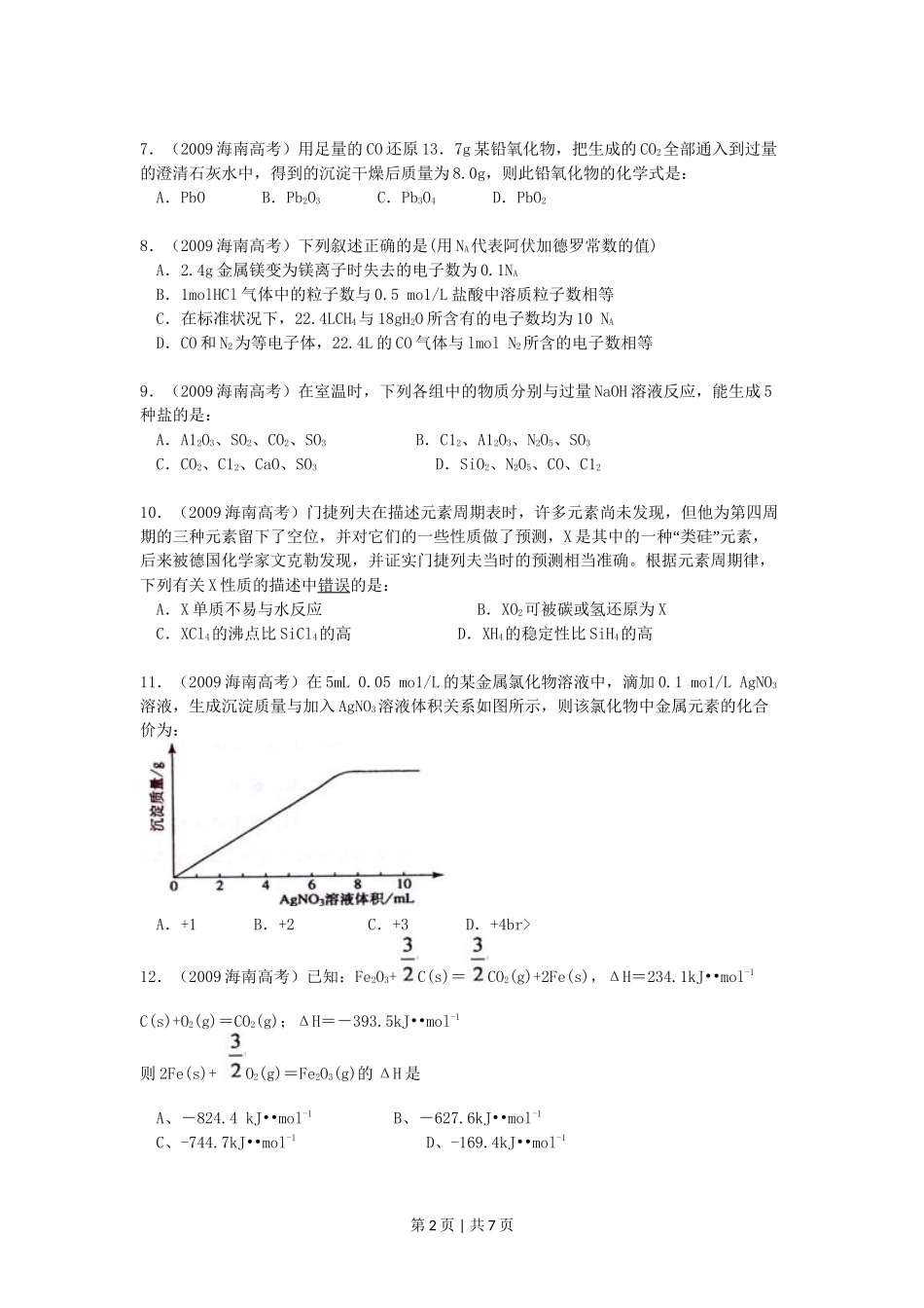 2009年高考化学试卷(海南)(空白卷)_第2页