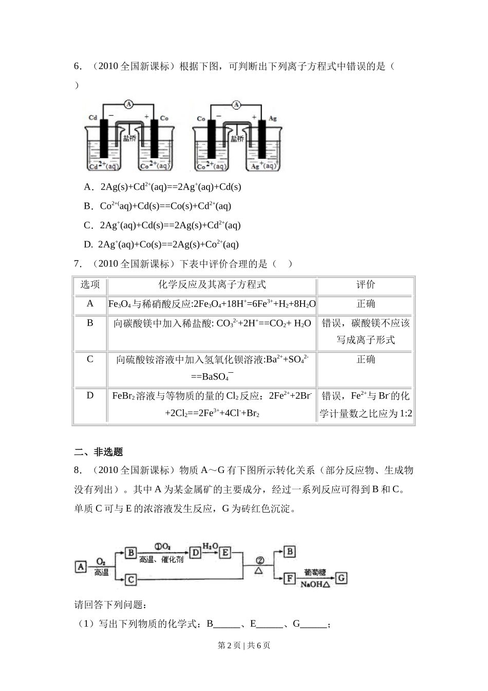 2010年高考化学试卷（新课标）（空白卷）_第2页
