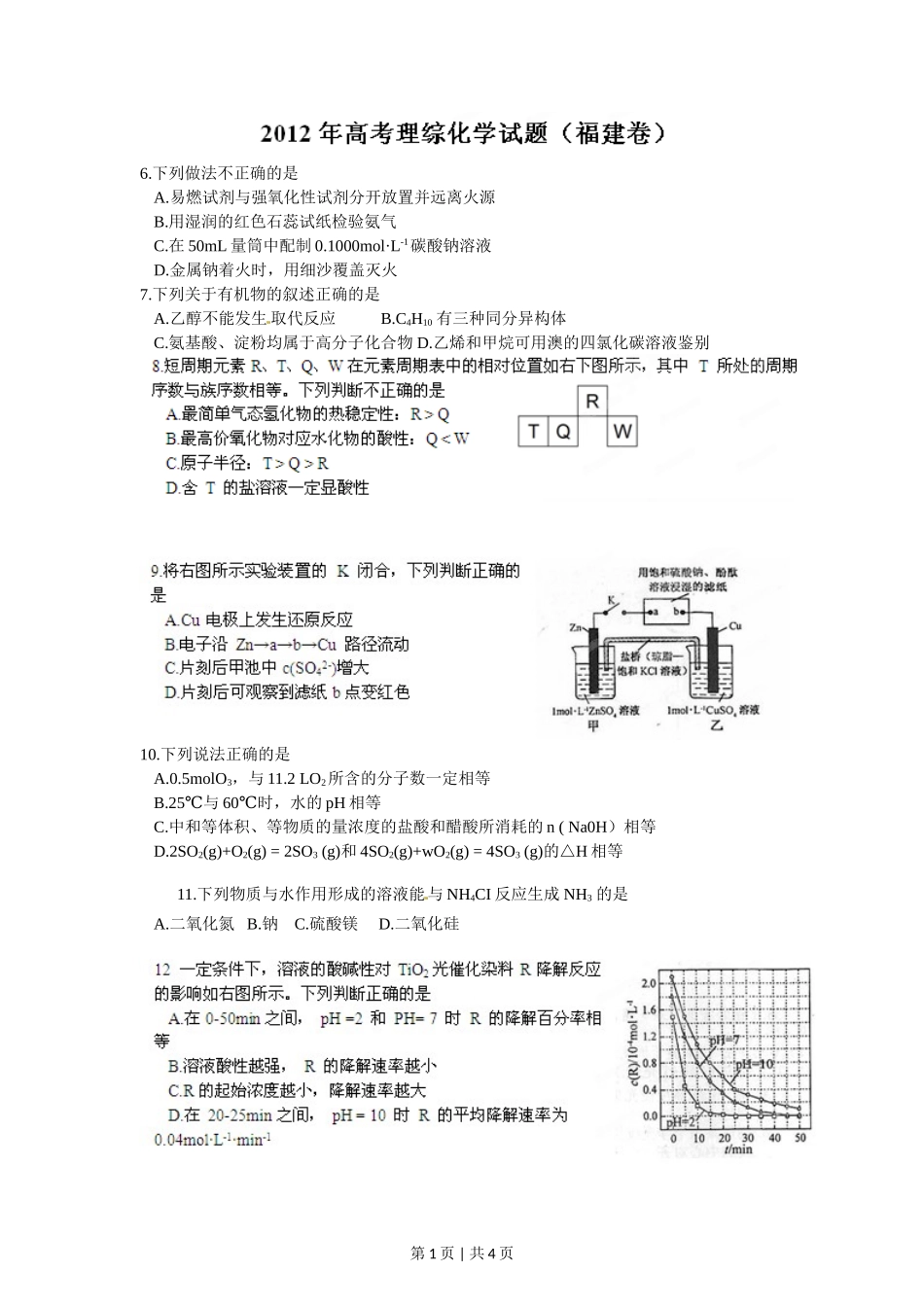 2012年高考化学试卷(福建)(空白卷)_第1页