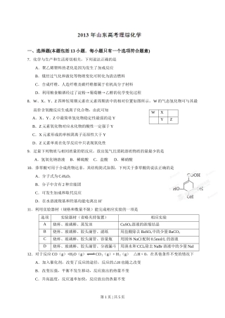 2013年高考化学试卷（山东）（空白卷）