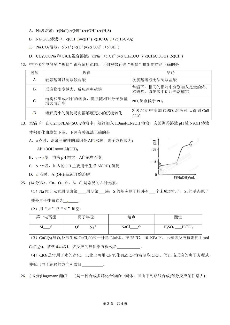 2014年高考化学试卷(安徽)(空白卷)_第2页