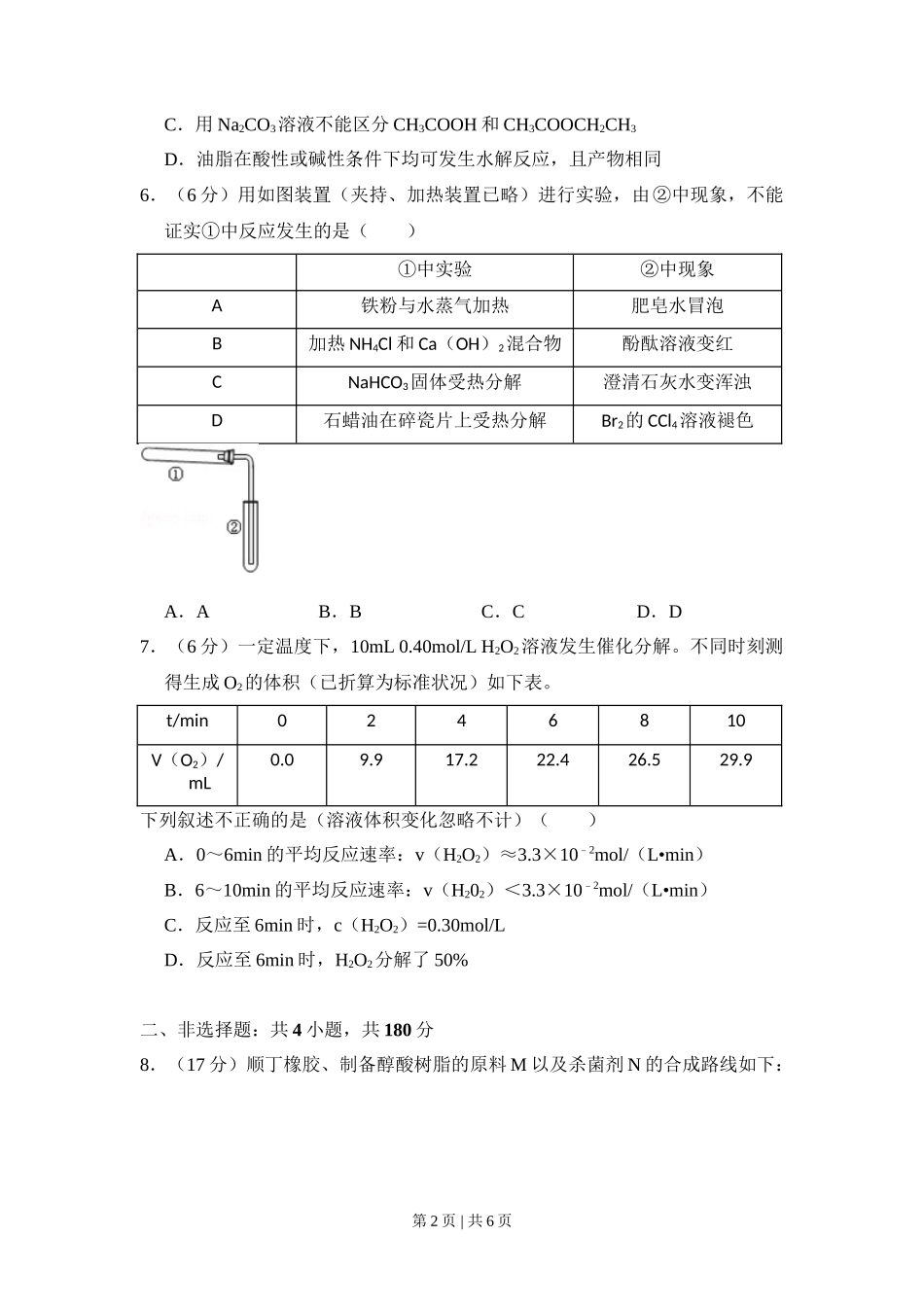 2014年高考化学试卷（北京）（空白卷）_第2页