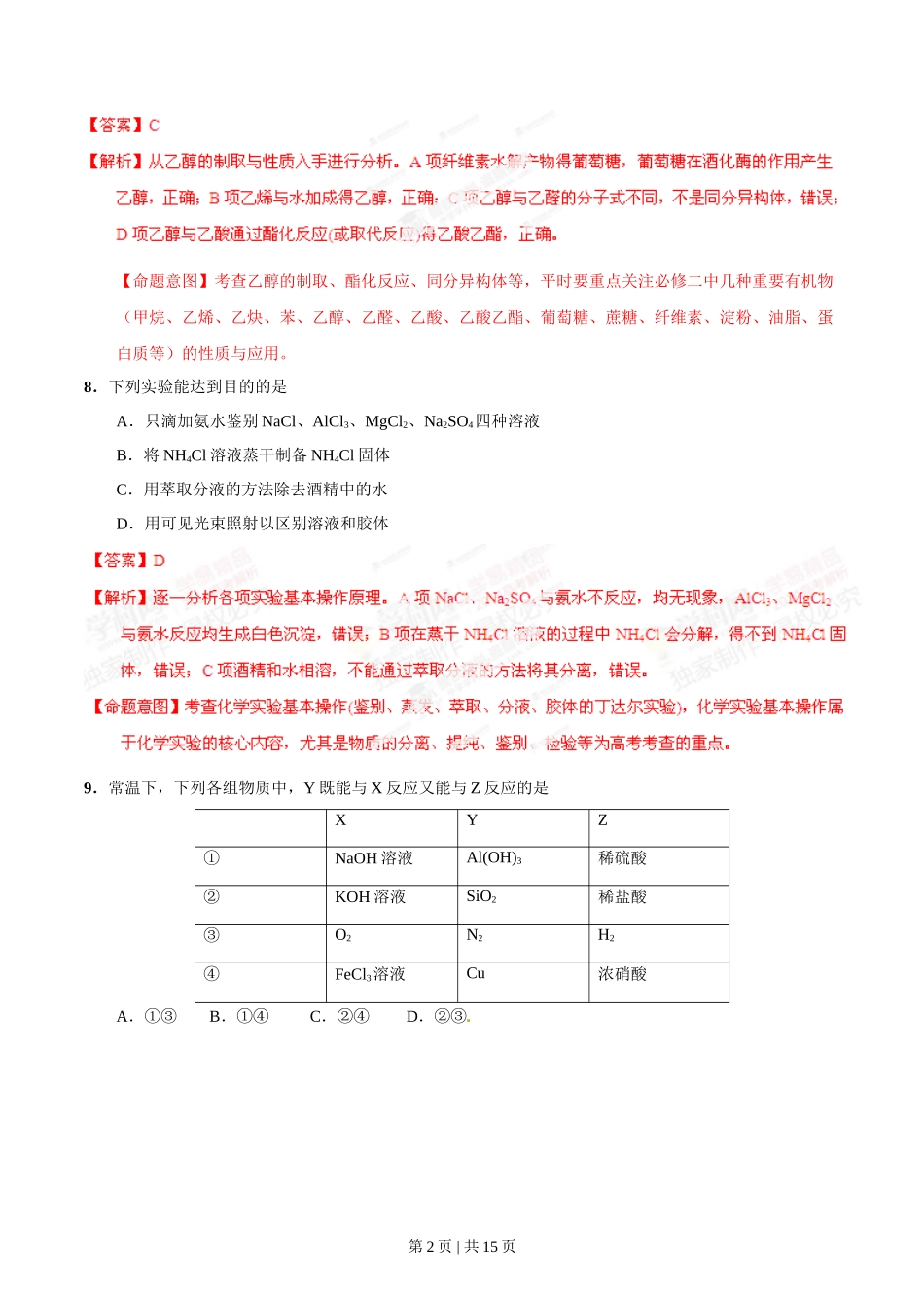 2014年高考化学试卷（福建）（解析卷）_第2页