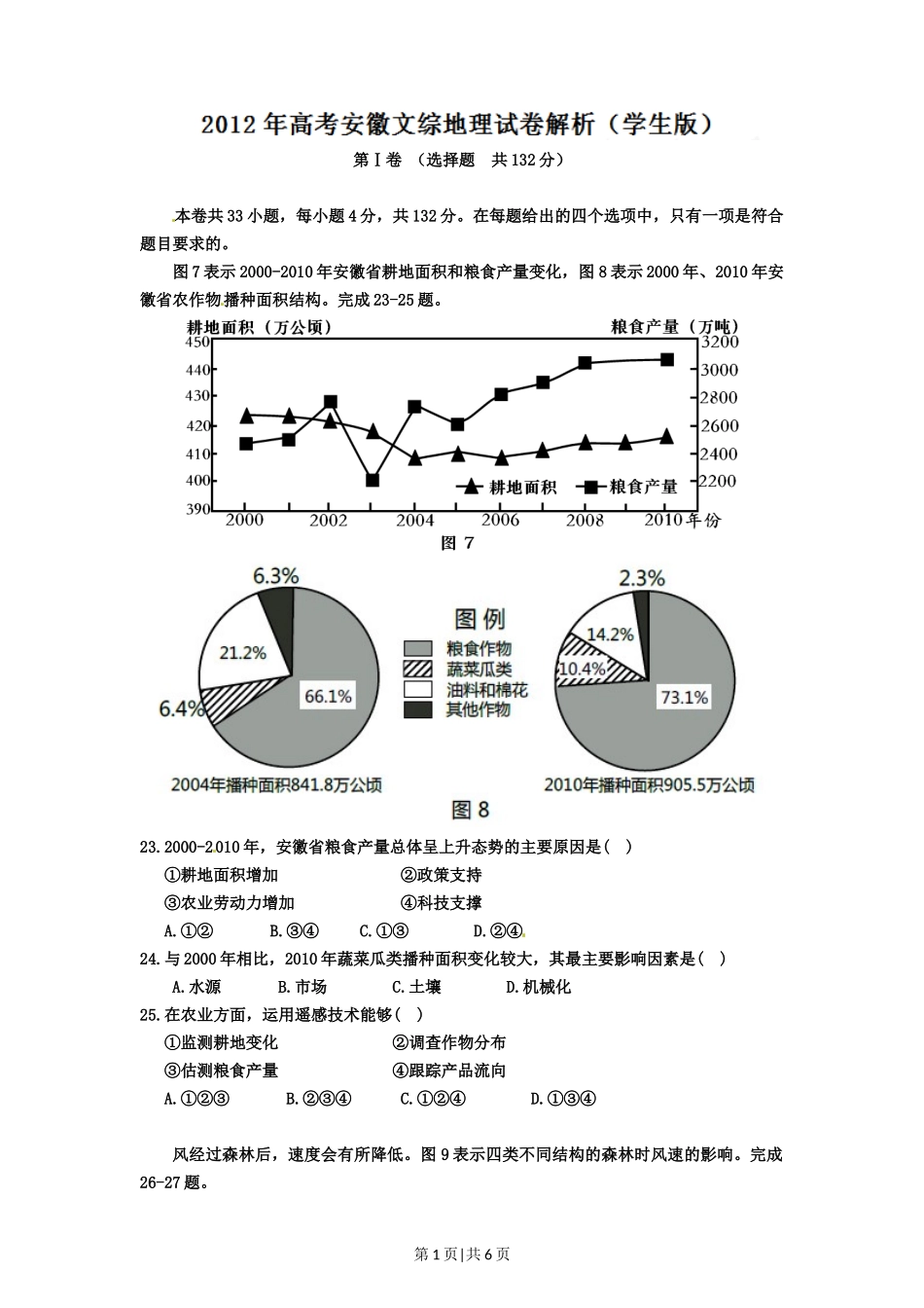 2012年高考地理试卷（安徽）（空白卷）_第1页