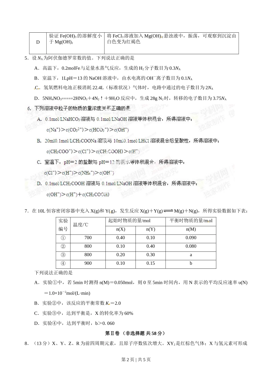 2014年高考化学试卷（四川）（空白卷）_第2页