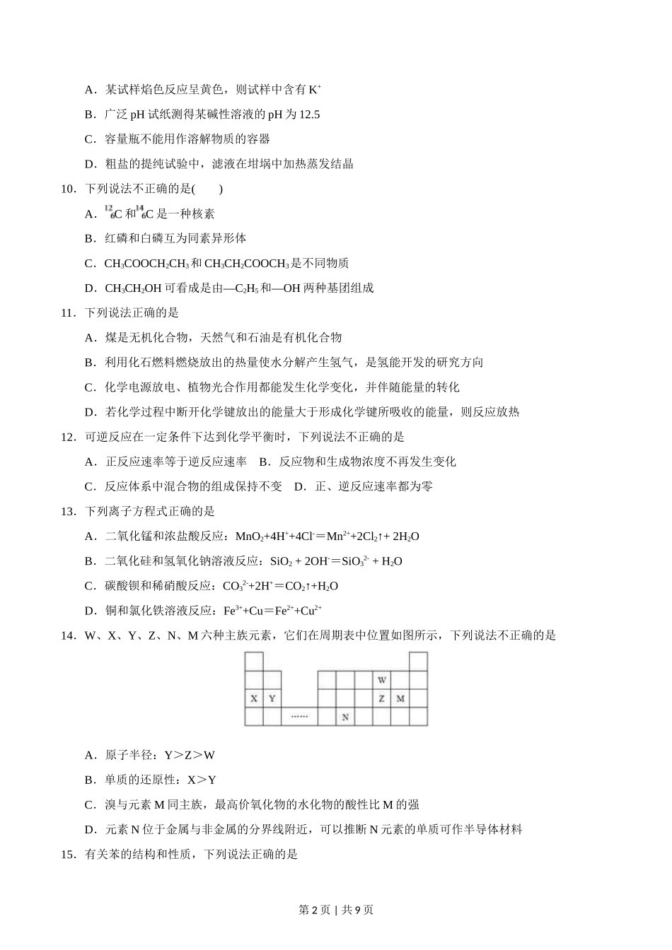 2016年高考化学试卷(浙江)【4月】(空白卷)_第2页
