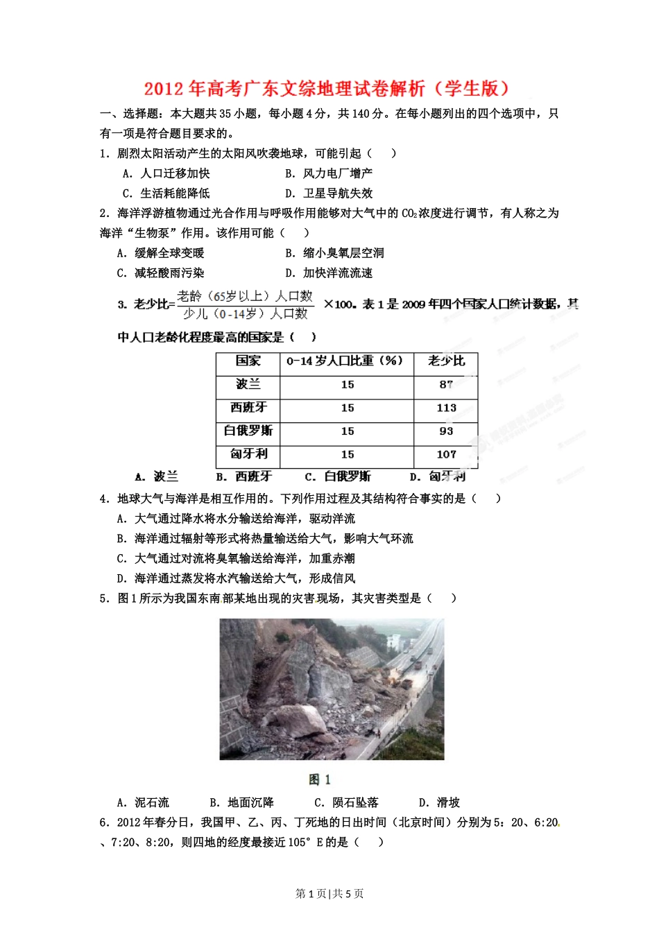 2012年高考地理试卷（广东）（空白卷）_第1页